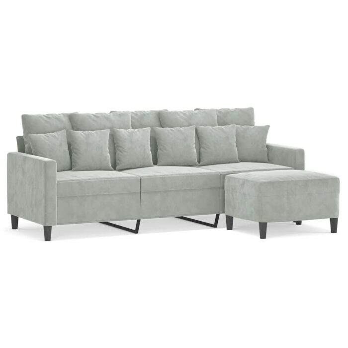 3-Sitzer-Sofa mit Hocker Hellgrau 180 cm Samt – Bild 2