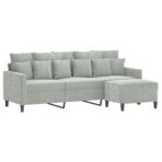 3-Sitzer-Sofa mit Hocker Hellgrau 180 cm Samt – Bild 3
