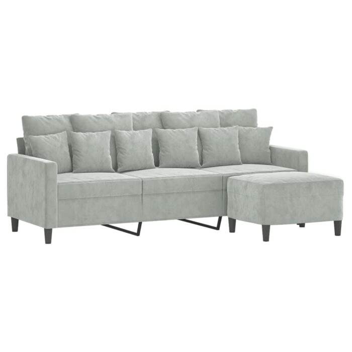 3-Sitzer-Sofa mit Hocker Hellgrau 180 cm Samt – Bild 3