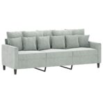 3-Sitzer-Sofa mit Hocker Hellgrau 180 cm Samt – Bild 4