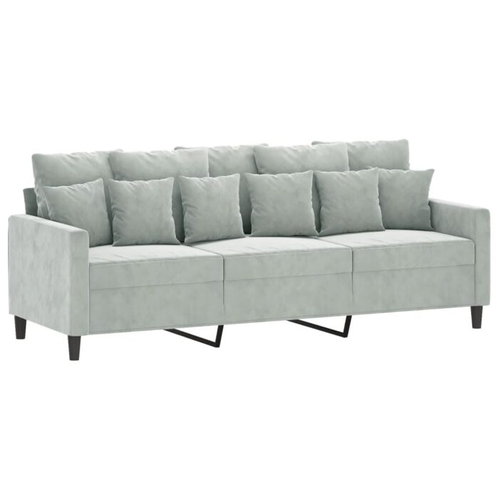 3-Sitzer-Sofa mit Hocker Hellgrau 180 cm Samt – Bild 4