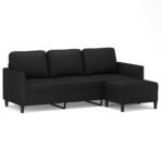 3-Sitzer-Sofa mit Hocker Schwarz 180 cm Kunstleder – Bild 2