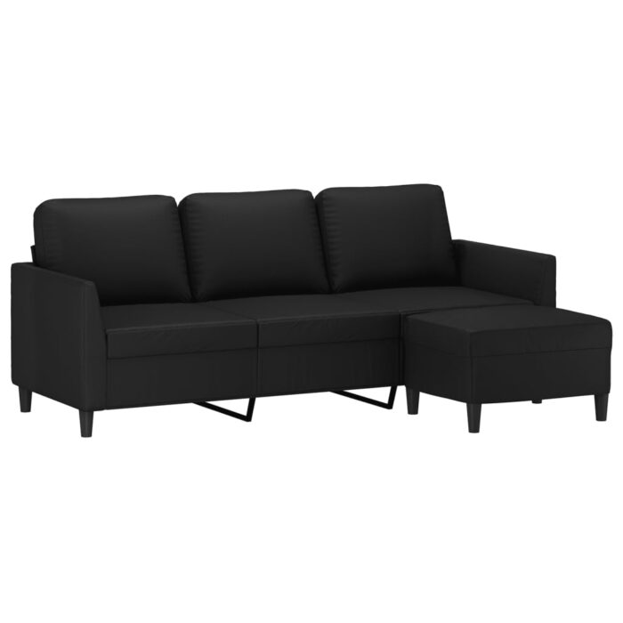 3-Sitzer-Sofa mit Hocker Schwarz 180 cm Kunstleder – Bild 3