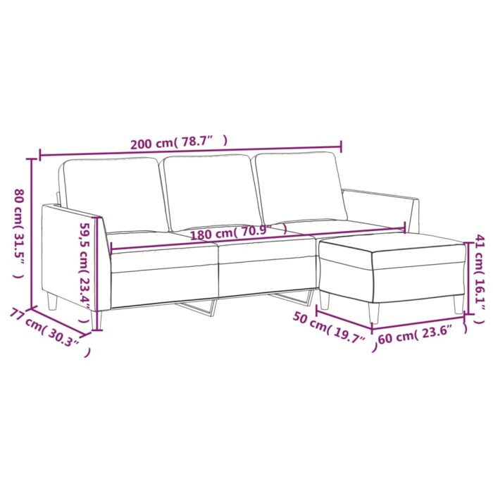 3-Sitzer-Sofa mit Hocker Schwarz 180 cm Kunstleder – Bild 7