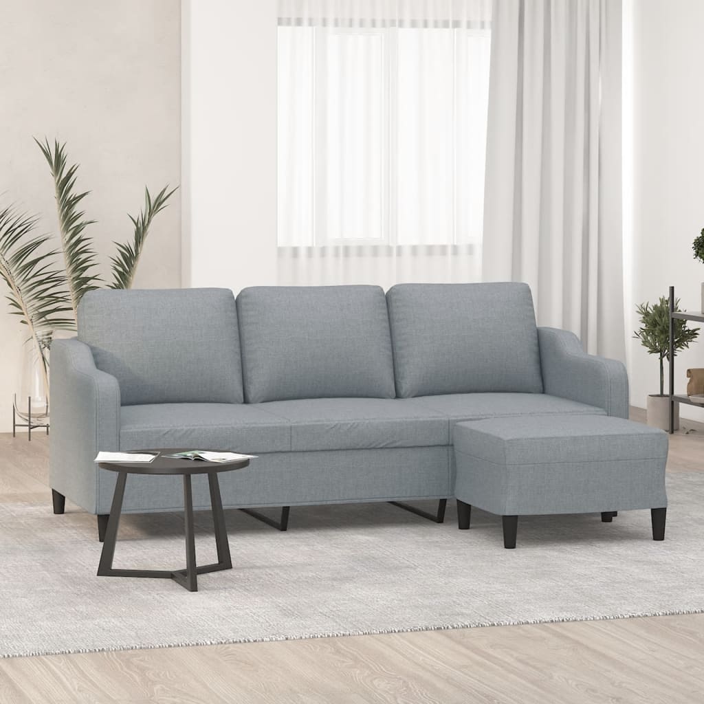 3201135_1.jpg 3-Sitzer-Sofa mit Hocker Hellgrau 180 cm Stoff – Bild 1