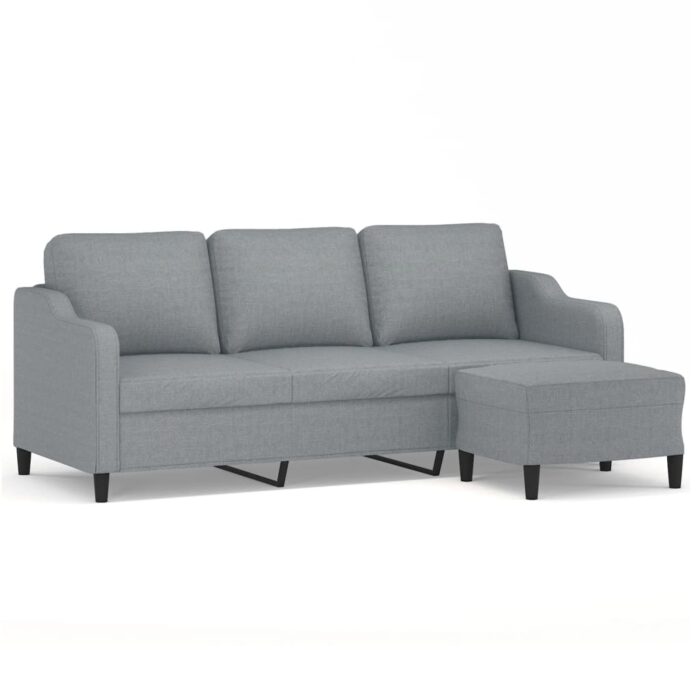 3-Sitzer-Sofa mit Hocker Hellgrau 180 cm Stoff – Bild 2