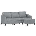 3-Sitzer-Sofa mit Hocker Hellgrau 180 cm Stoff – Bild 3