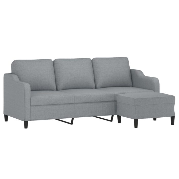 3-Sitzer-Sofa mit Hocker Hellgrau 180 cm Stoff – Bild 3