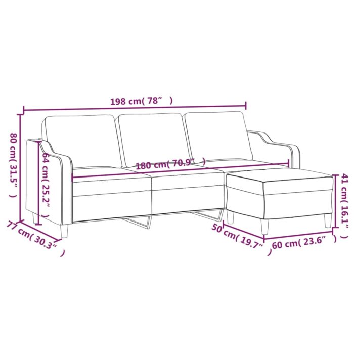 3-Sitzer-Sofa mit Hocker Hellgrau 180 cm Stoff – Bild 7
