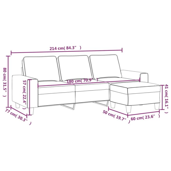 3-Sitzer-Sofa mit Hocker Hellgrau 180 cm Stoff – Bild 9