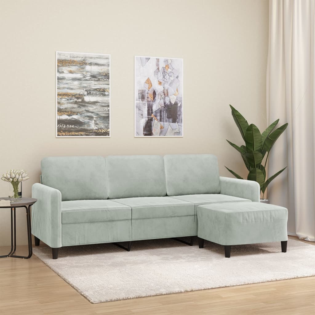 3201174_1.jpg 3-Sitzer-Sofa mit Hocker Hellgrau 180 cm Samt – Bild 1