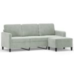 3-Sitzer-Sofa mit Hocker Hellgrau 180 cm Samt – Bild 2