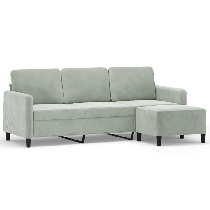 3-Sitzer-Sofa mit Hocker Hellgrau 180 cm Samt – Bild 2