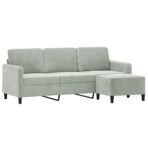 3-Sitzer-Sofa mit Hocker Hellgrau 180 cm Samt – Bild 3