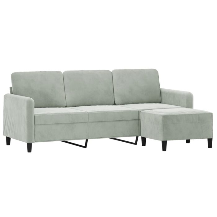 3-Sitzer-Sofa mit Hocker Hellgrau 180 cm Samt – Bild 3