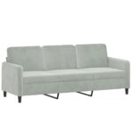 3-Sitzer-Sofa mit Hocker Hellgrau 180 cm Samt – Bild 4