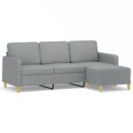 3-Sitzer-Sofa mit Hocker Hellgrau 180 cm Stoff – Bild 2