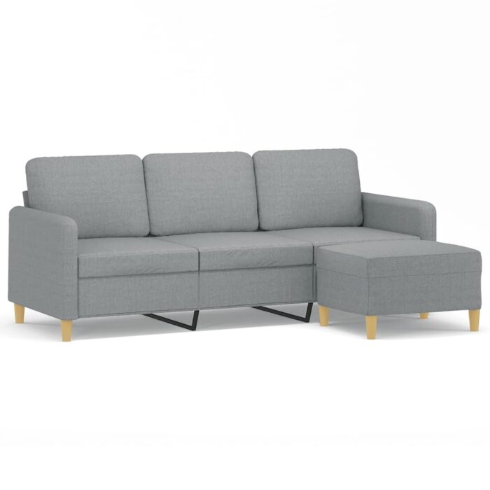 3-Sitzer-Sofa mit Hocker Hellgrau 180 cm Stoff – Bild 2