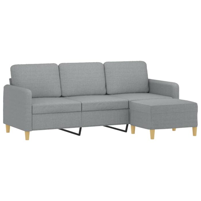 3-Sitzer-Sofa mit Hocker Hellgrau 180 cm Stoff – Bild 3