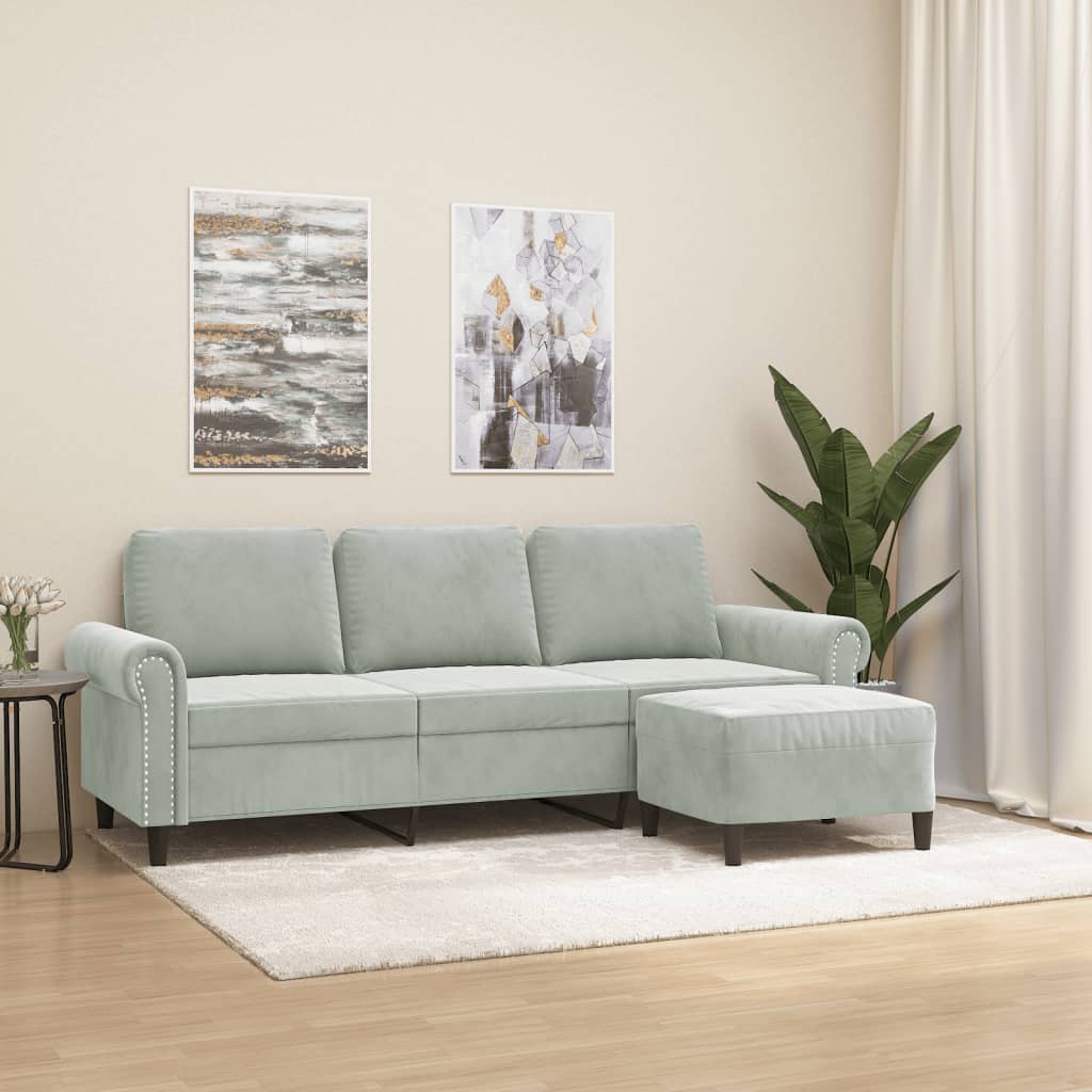 3201215_1.jpg 3-Sitzer-Sofa mit Hocker Hellgrau 180 cm Samt – Bild 1