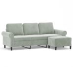 3-Sitzer-Sofa mit Hocker Hellgrau 180 cm Samt – Bild 2
