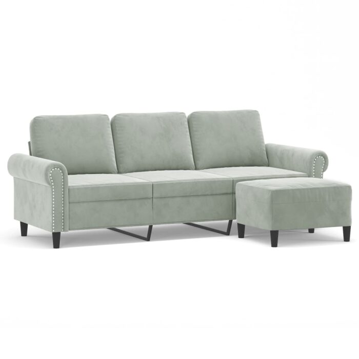 3-Sitzer-Sofa mit Hocker Hellgrau 180 cm Samt – Bild 2