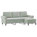 3-Sitzer-Sofa mit Hocker Hellgrau 180 cm Samt – Bild 3