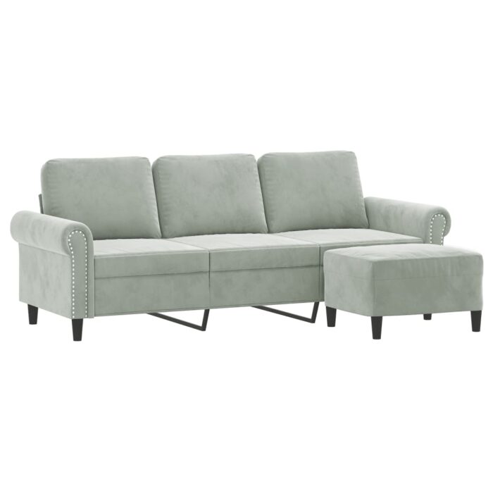 3-Sitzer-Sofa mit Hocker Hellgrau 180 cm Samt – Bild 3