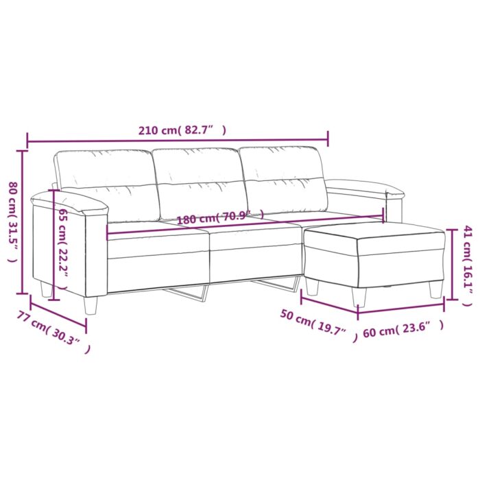 3-Sitzer-Sofa mit Hocker Taupe 180 cm Mikrofasergewebe – Bild 7
