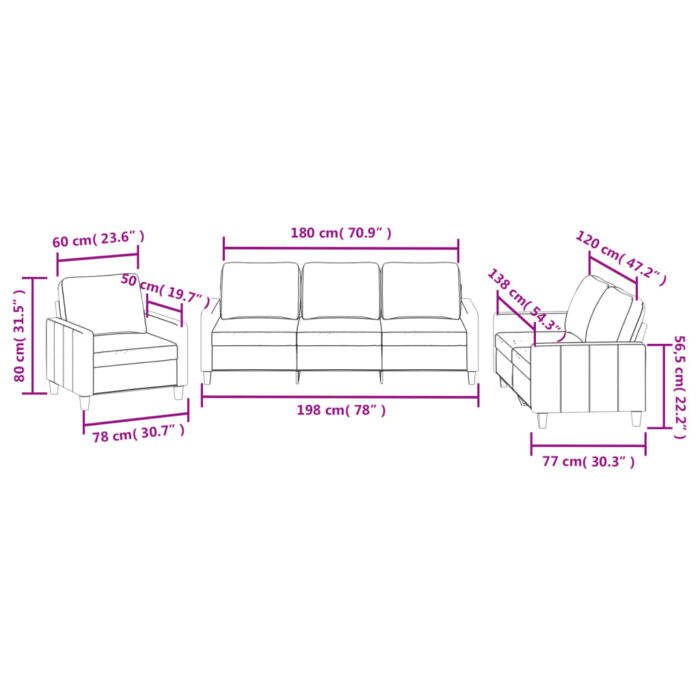3-tlg. Sofagarnitur mit Kissen Schwarz Kunstleder – Bild 8