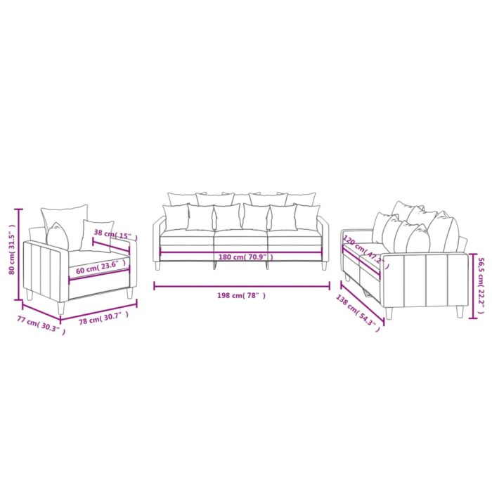 3-tlg. Sofagarnitur mit Kissen Hellgrau Samt – Bild 8