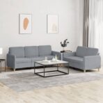 2-tlg. Sofagarnitur mit Kissen Hellgrau Stoff