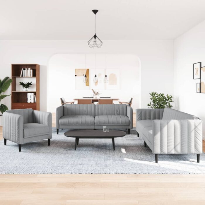 3-tlg. Sofagarnitur Hellgrau Stoff – Bild 3