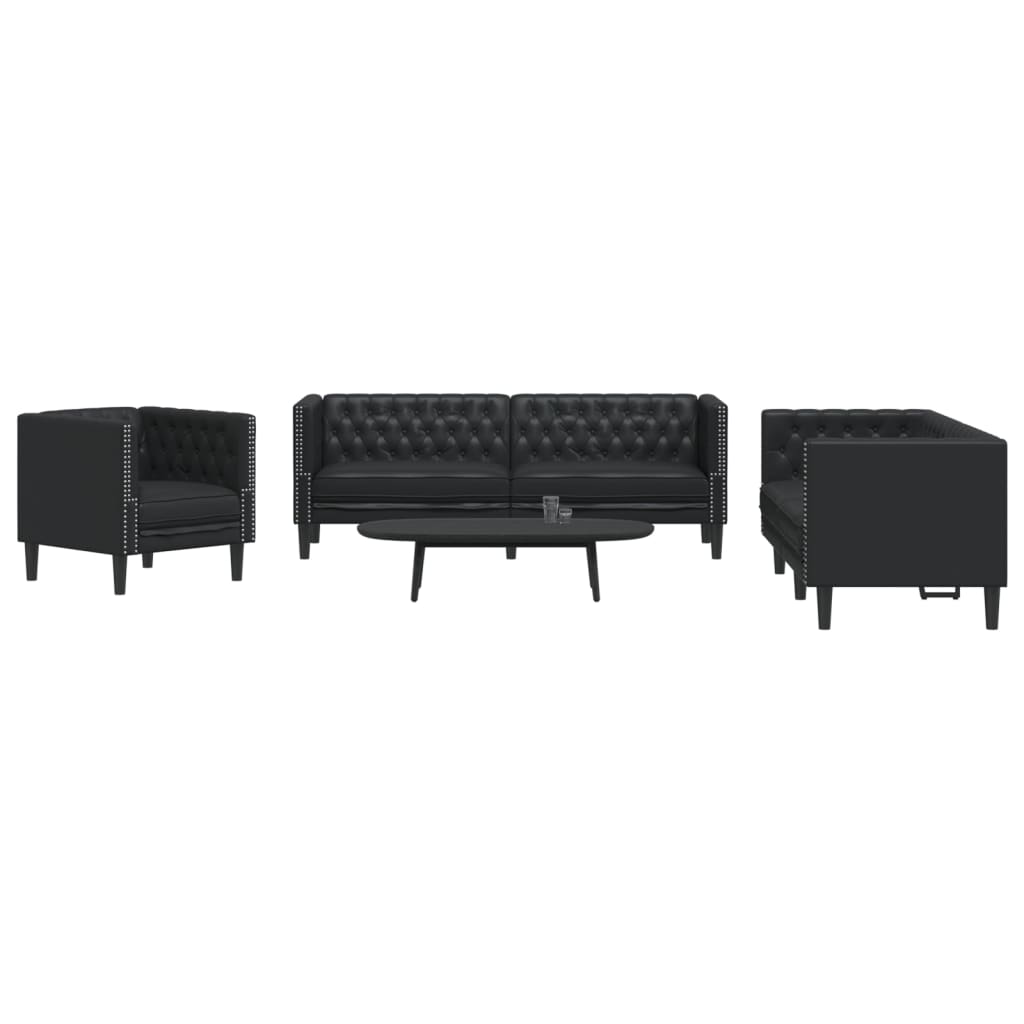 3209267_1.jpg 3-tlg. Chesterfield-Sofa-Set Schwarz Kunstleder – Bild 1