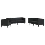 3-tlg. Chesterfield-Sofa-Set Schwarz Kunstleder – Bild 2