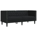 3-tlg. Chesterfield-Sofa-Set Schwarz Kunstleder – Bild 5