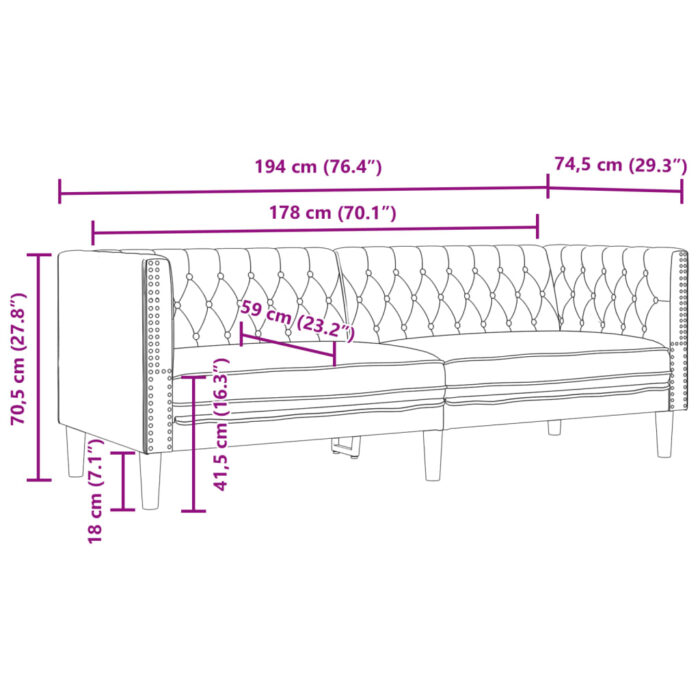 3-tlg. Chesterfield-Sofa-Set Schwarz Kunstleder – Bild 9