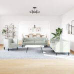 3-tlg. Chesterfield-Sofa-Set mit Nackenrollen Hellgrau Samt – Bild 3