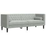 3-tlg. Chesterfield-Sofa-Set mit Nackenrollen Hellgrau Samt – Bild 4