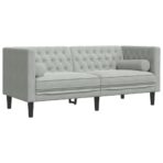 3-tlg. Chesterfield-Sofa-Set mit Nackenrollen Hellgrau Samt – Bild 5
