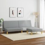 Schlafsofa 2-Sitzer mit Fusshocker Hellgrau Stoff – Bild 3