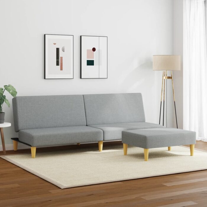 Schlafsofa 2-Sitzer mit Fusshocker Hellgrau Stoff – Bild 3