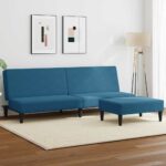 Schlafsofa 2-Sitzer mit Fusshocker Blau Samt