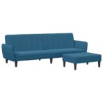 Schlafsofa 2-Sitzer mit Fusshocker Blau Samt – Bild 2