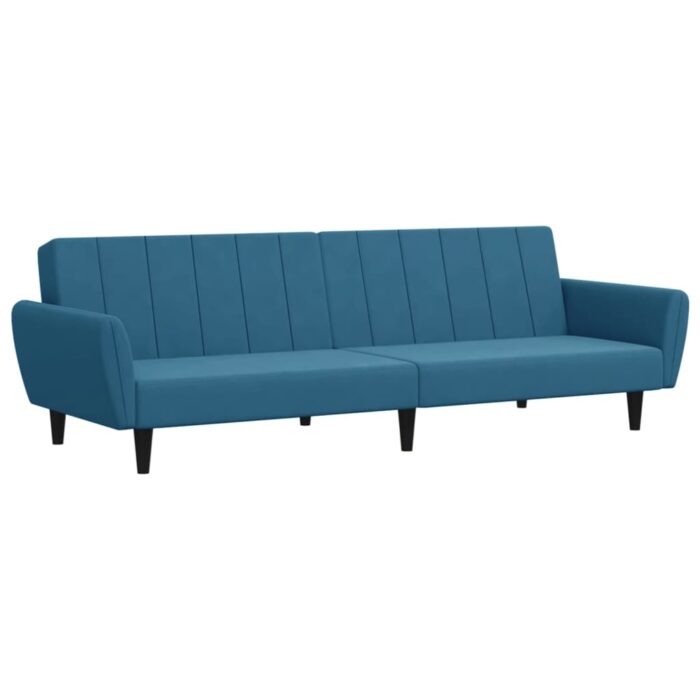 Schlafsofa 2-Sitzer mit Fusshocker Blau Samt – Bild 4