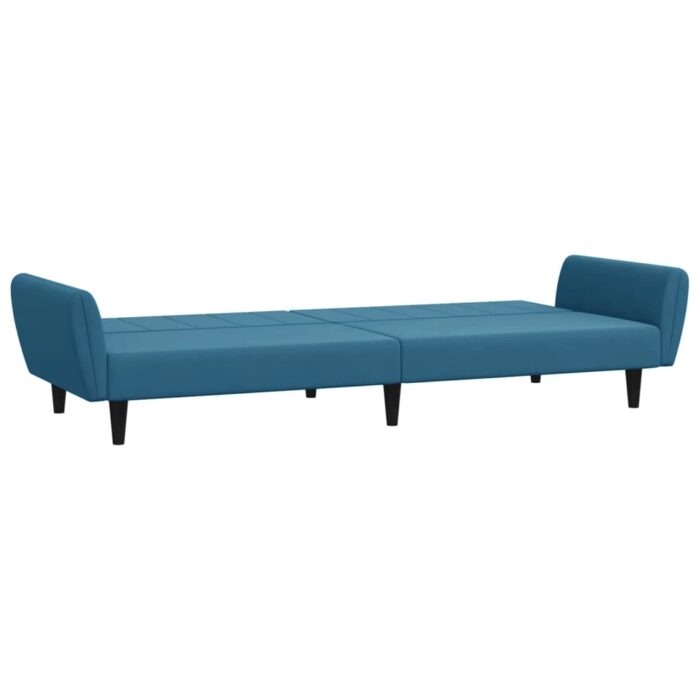 Schlafsofa 2-Sitzer mit Fusshocker Blau Samt – Bild 5