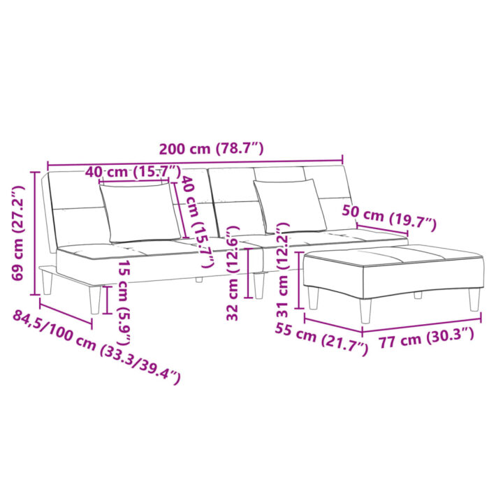 Schlafsofa 2-Sitzer mit Fusshocker Hellgrau Stoff – Bild 11
