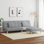 Schlafsofa 2-Sitzer mit Fusshocker Hellgrau Stoff – Bild 3