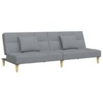 Schlafsofa 2-Sitzer mit Fusshocker Hellgrau Stoff – Bild 4