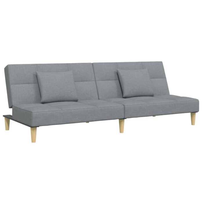 Schlafsofa 2-Sitzer mit Fusshocker Hellgrau Stoff – Bild 4